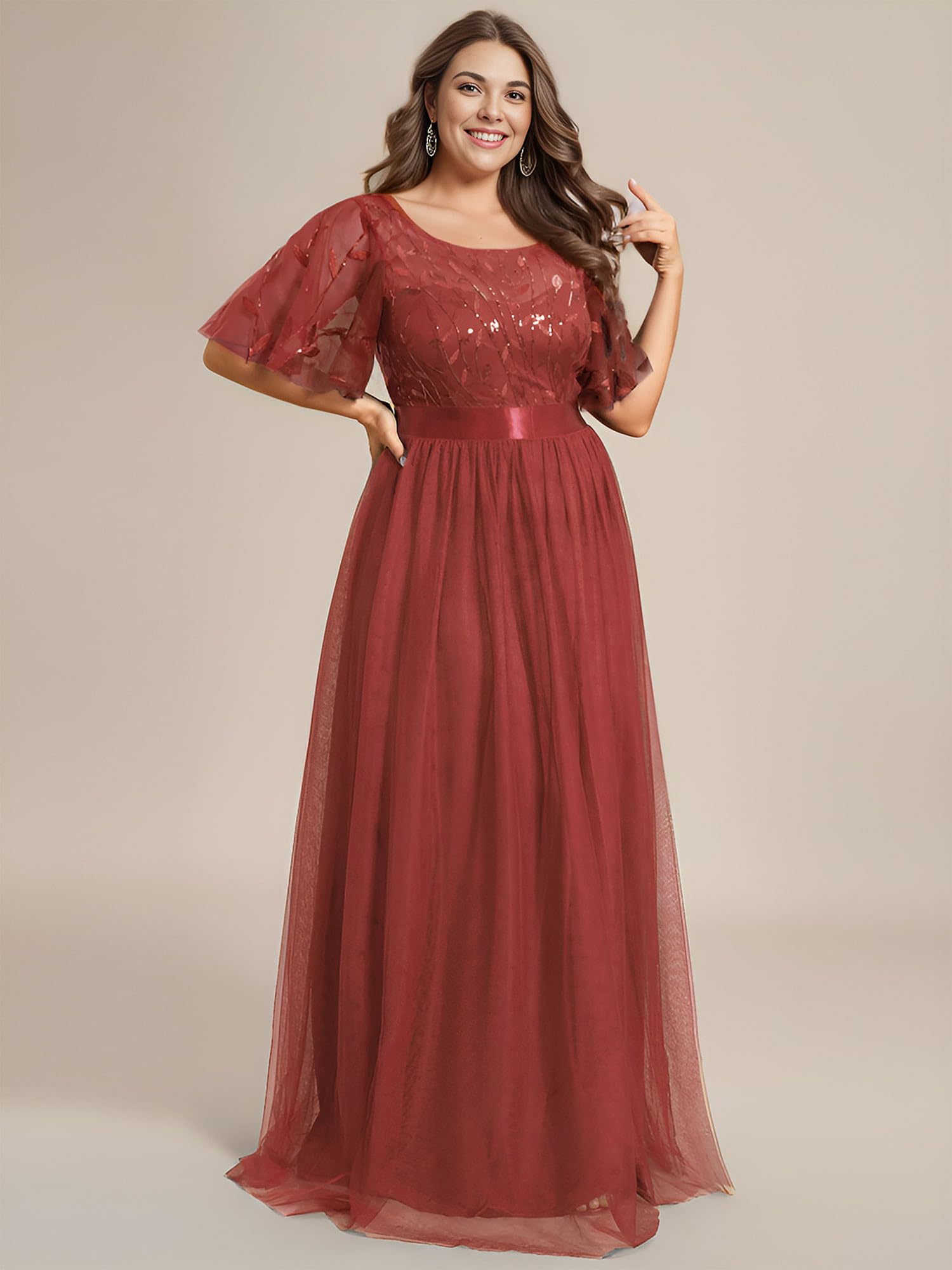 Womens A line Tulle Sequin Formal Evening Dress 4
