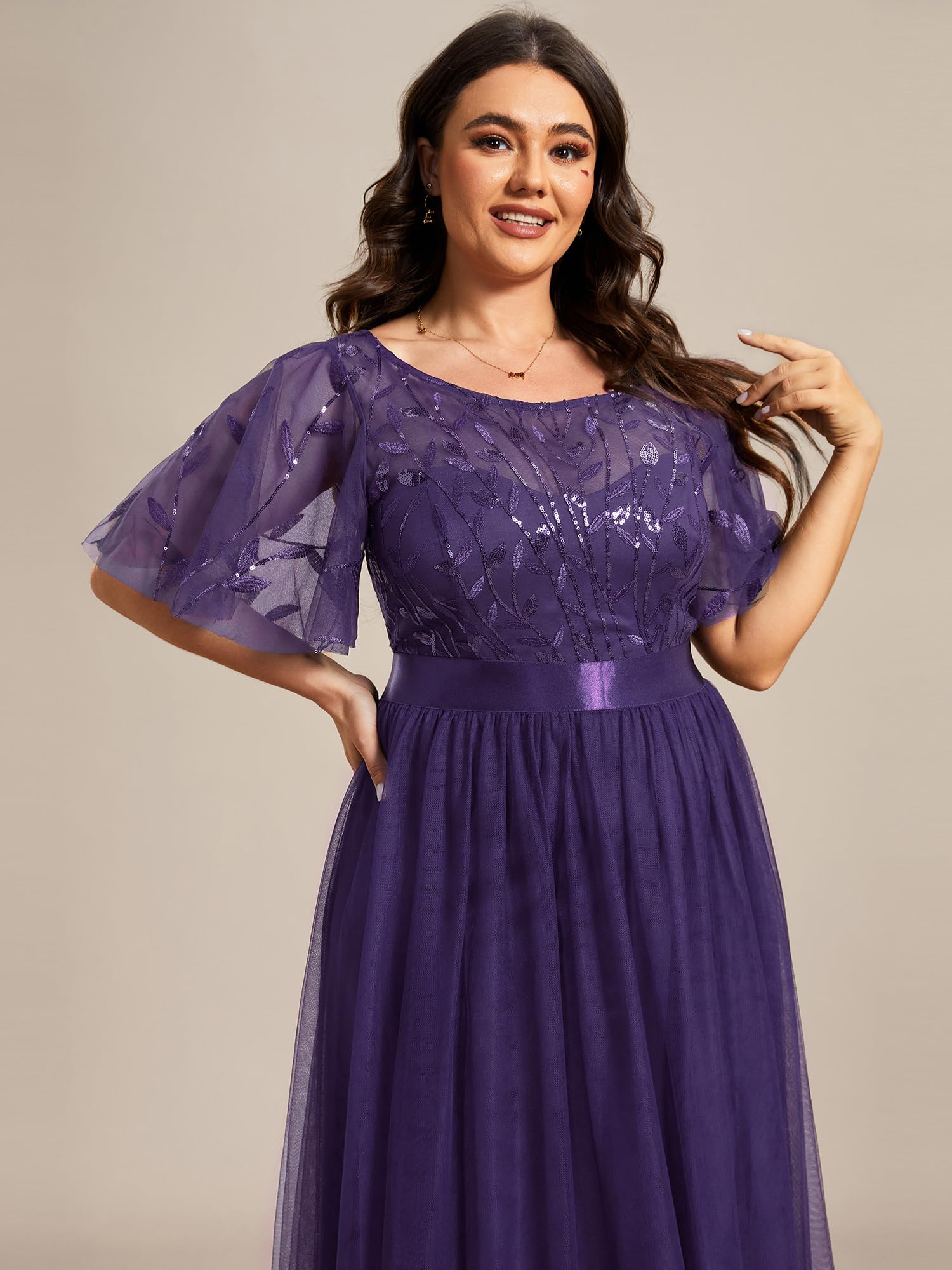 Womens crew neck dark purple formal evening dress 3