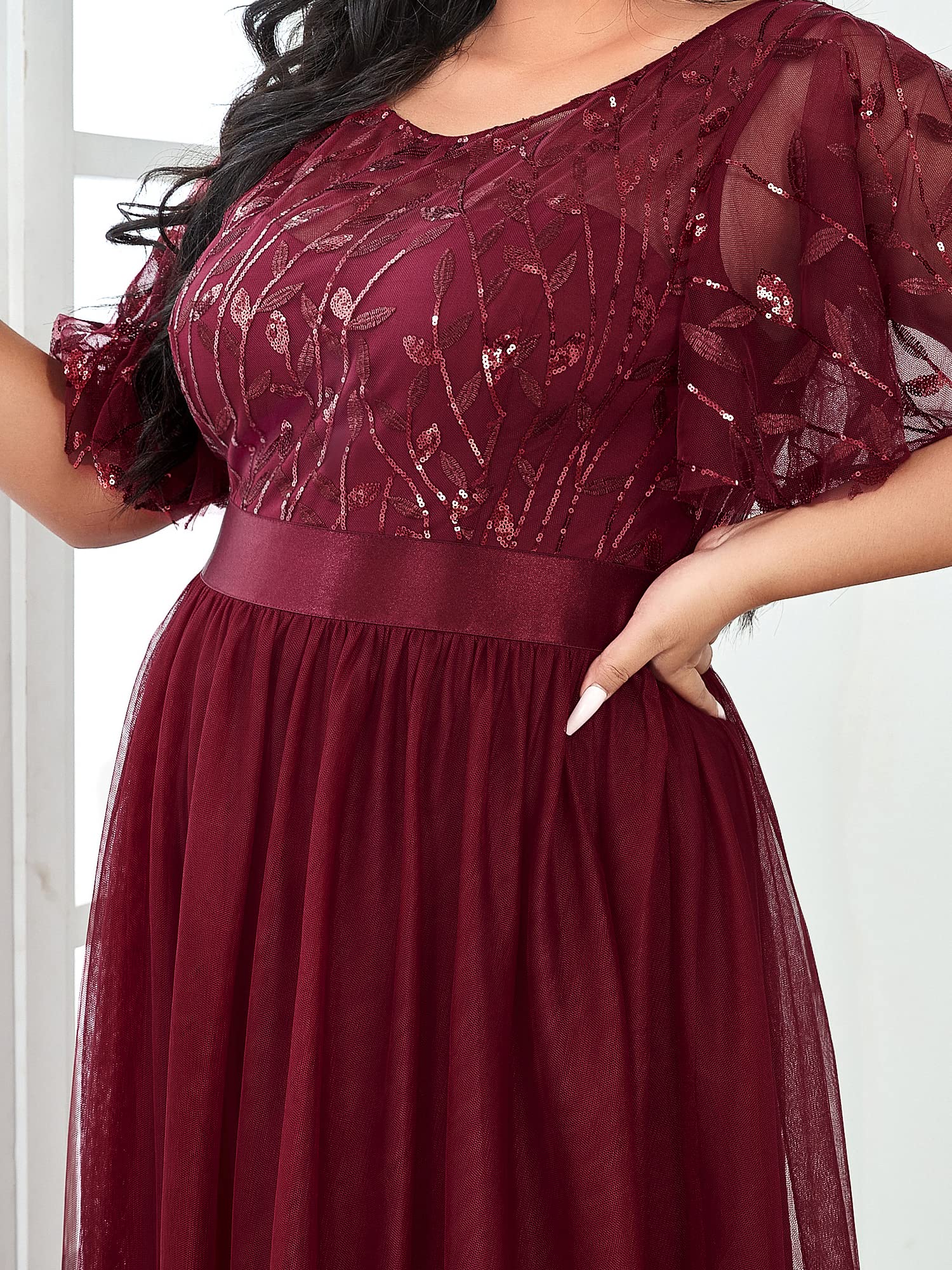 Womens crew neck short sleeve formal evening dress 2
