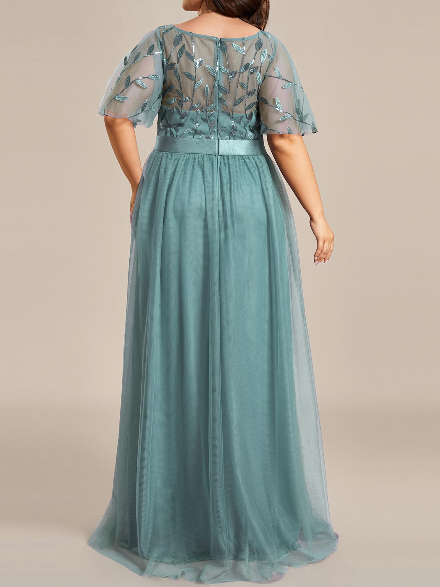 Womens round neck short sleeve blue evening dress 4