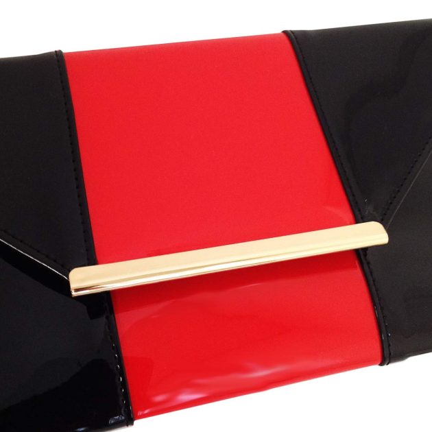 Red and black patent leather envelope clutch - Image 4