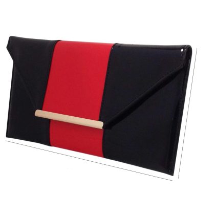 Red and black patent leather envelope clutch
