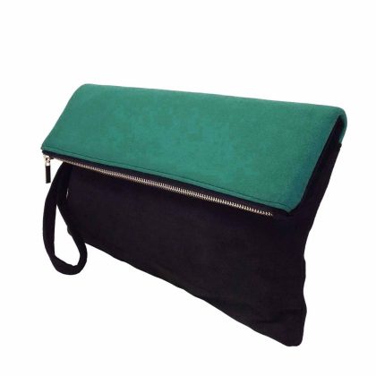 Soft Faux Suede Green and Black Wristlet