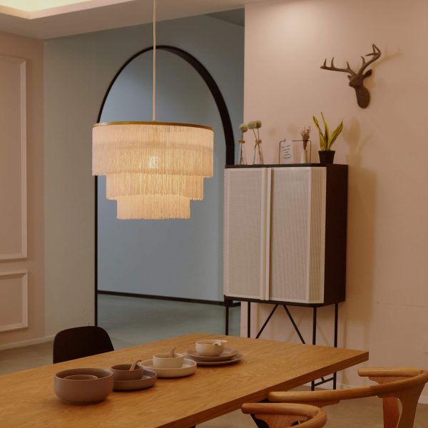 White fabric tassel chandelier - Image 7