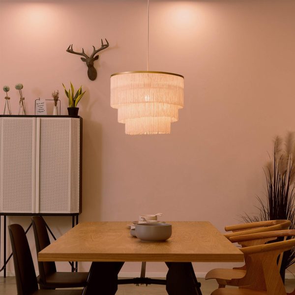 White fabric tassel chandelier - Image 4