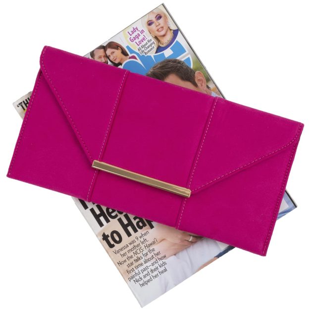 Rose Red Faux Suede Envelope Clutch - Image 3