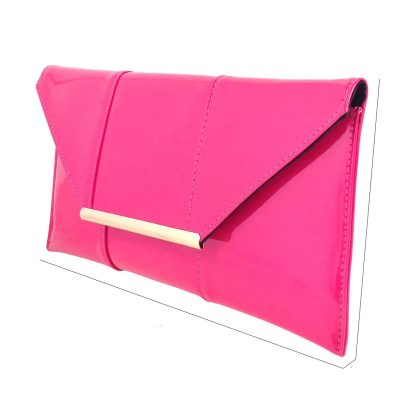 Faux Patent Leather Envelope Candy Pink Clutch