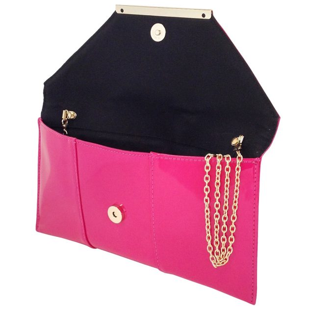 Faux Patent Leather Envelope Candy Pink Clutch - Image 5