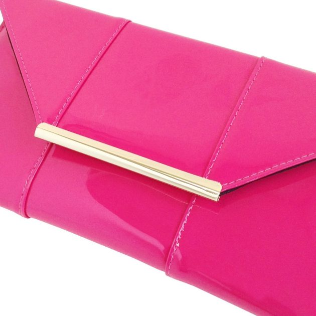 Faux Patent Leather Envelope Candy Pink Clutch - Image 4
