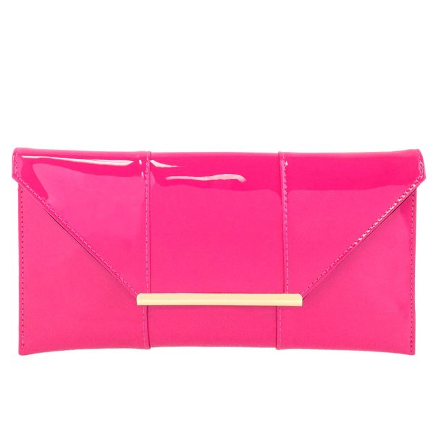 Faux Patent Leather Envelope Candy Pink Clutch - Image 3