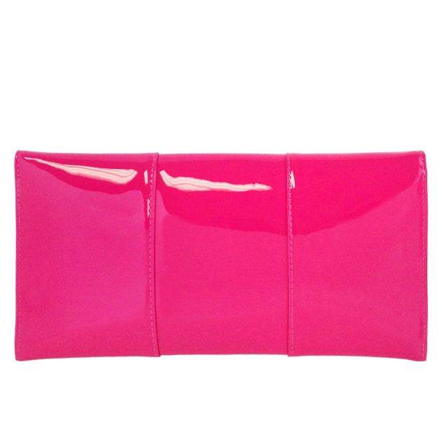Faux Patent Leather Envelope Candy Pink Clutch - Image 2