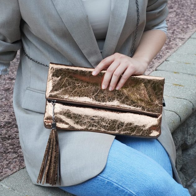 Crackle Metallic Tassel Foldover Clutch - Image 3