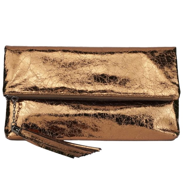 Crackle Metallic Tassel Foldover Clutch - Image 2