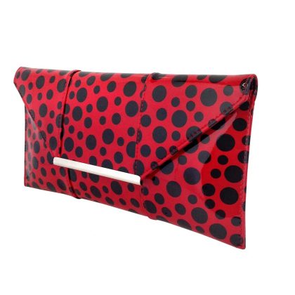 Red and black polka dots envelope clutch