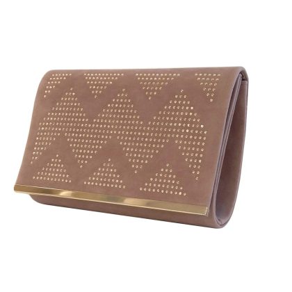 Taupe Shiny Zigzag Clutch