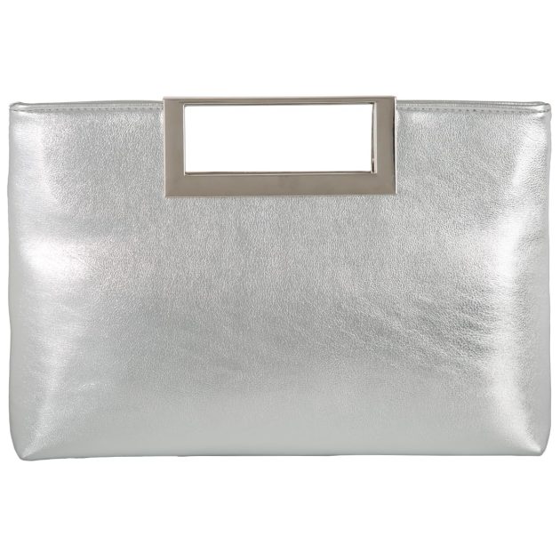 Silver Embossed Metal Top Handle Clutch - Image 4