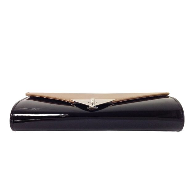 Black and Brown Faux Patent Leather Clutch - Image 3