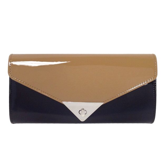 Black and Brown Faux Patent Leather Clutch - Image 2