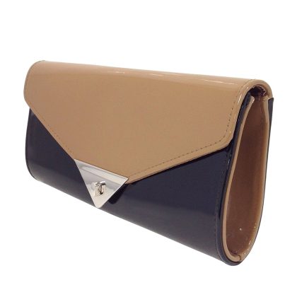 Black and Brown Faux Patent Leather Clutch