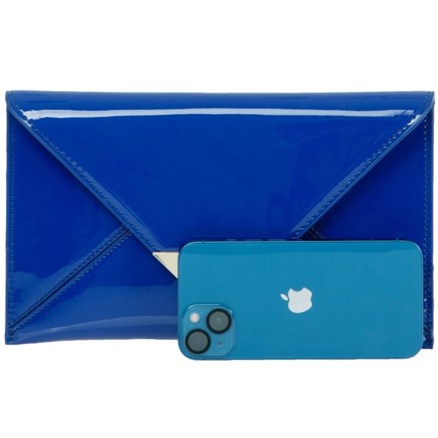 Blue Faux Patent Shiny Envelope Clutch - Image 5