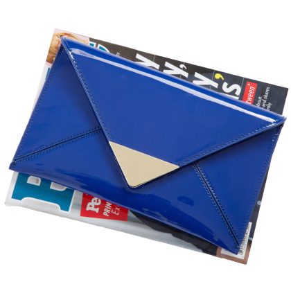 Blue Faux Patent Shiny Envelope Clutch