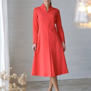 Red Stand Collar Trench Dress