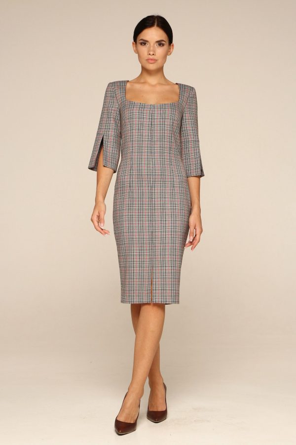 Check Square Neck Waist Dress
