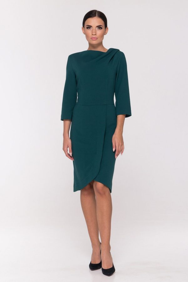 Dark green asymmetric pleated dress - Image 6