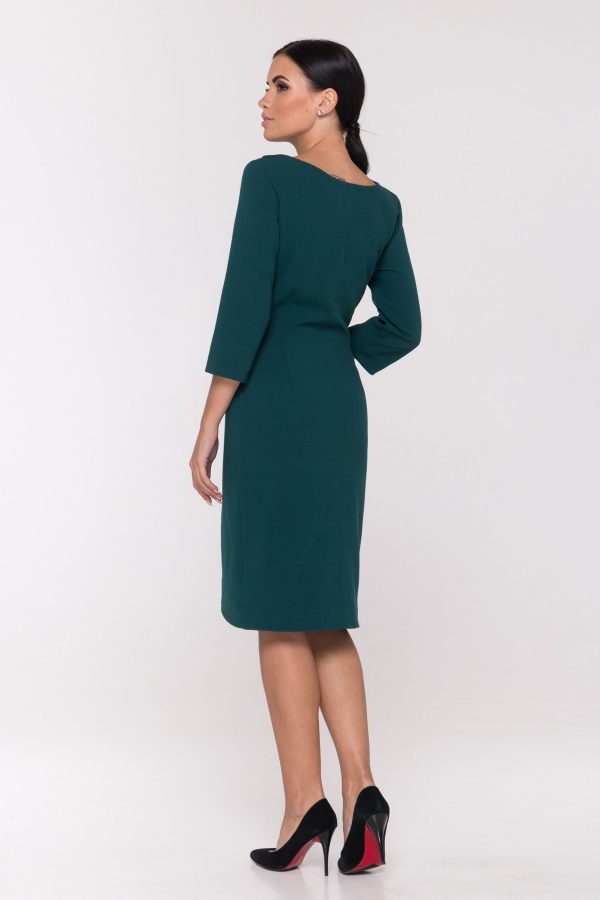 Dark green asymmetric pleated dress - Image 4