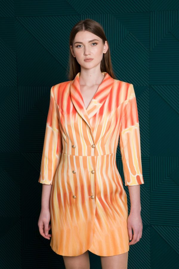 Gradient orange striped skirt suit - Image 2