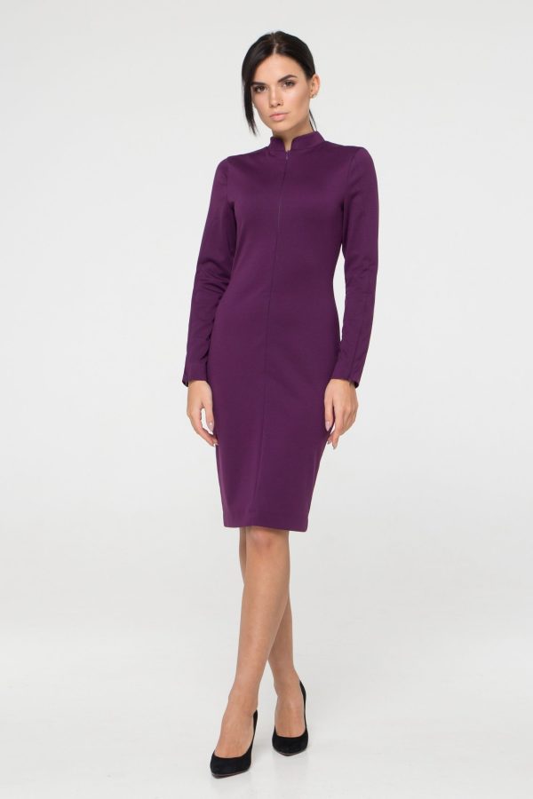 Purple Stand Collar Dress - Image 4