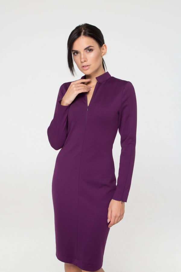 Purple Stand Collar Dress - Image 2