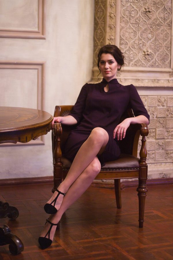 Purple modified cheongsam dress - Image 4