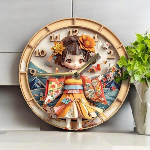 A wall clock with a cute 3D girl image