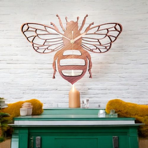 Bee-themed wooden wall clock