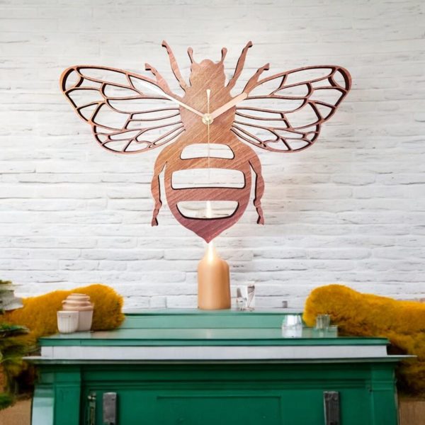 Bee-themed wooden wall clock