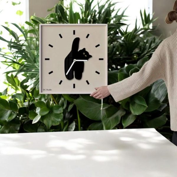Black Cat Team Square Wall Clock - Image 4