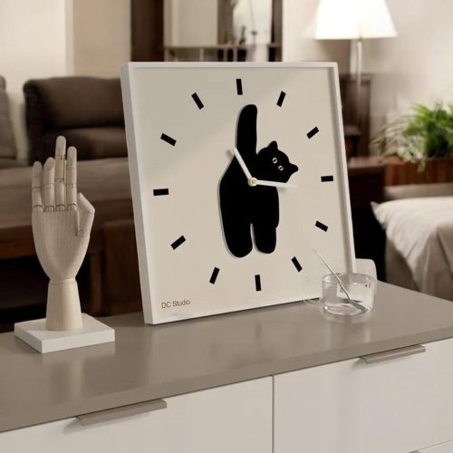 Black Cat Team Square Wall Clock