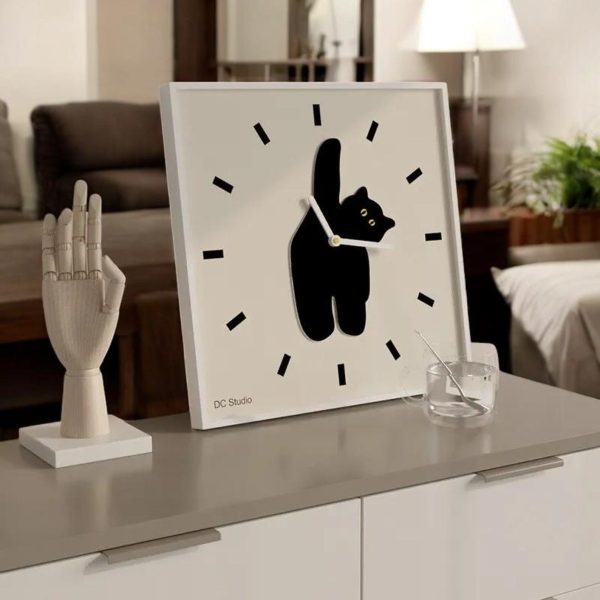 Black Cat Team Square Wall Clock