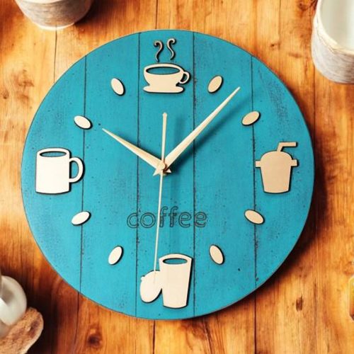 Blue Wall Clock with Coffee Elements
