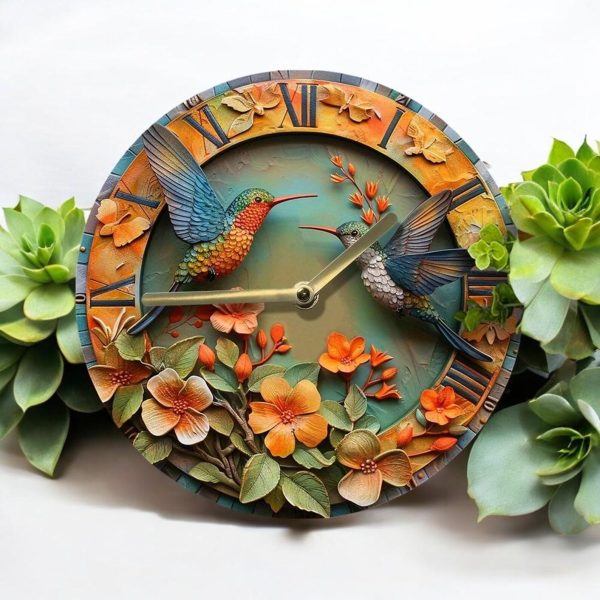 Hummingbird-Themed Colorful Round Wall Clock - Image 2