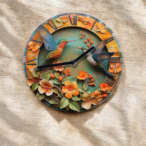 Hummingbird-Themed Colorful Round Wall Clock