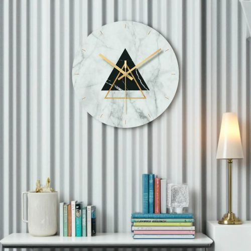 Marble Wall Clock with Geometric Elements