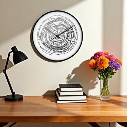 Round Wall Clock with Abstract Line Pattern