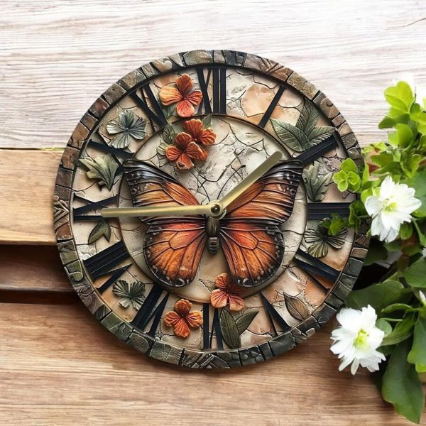 Round Wall Clock with Artistic Butterfly Wings - Image 4