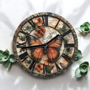 Round Wall Clock with Artistic Butterfly Wings