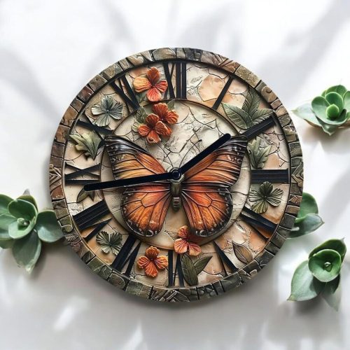 Round Wall Clock with Artistic Butterfly Wings