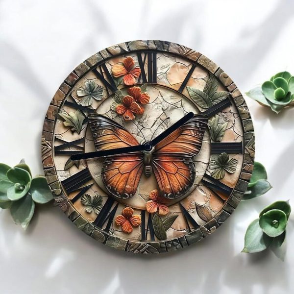 Round Wall Clock with Artistic Butterfly Wings