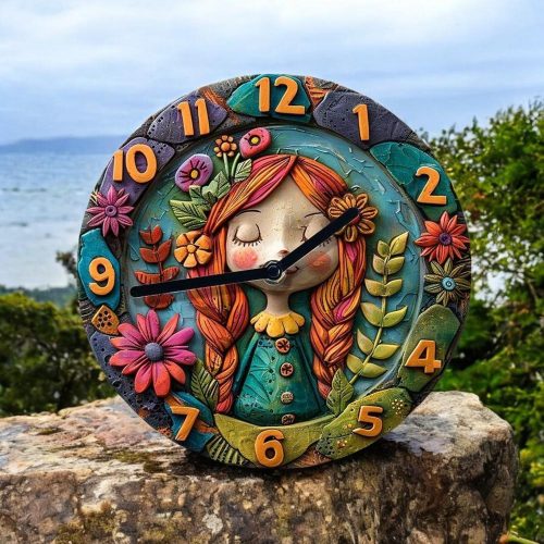 Round Wall Clock with Colorful Girl Illustration