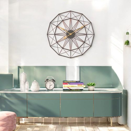 Wall Clock with Black Geometric Metal Frame